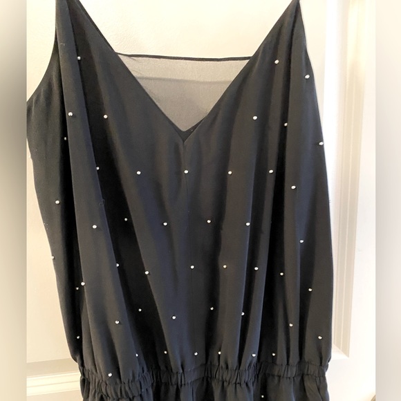 Club Monaco 100% Silk  Jumpsuit Pant suit Black with white pearls - Picture 5 of 6